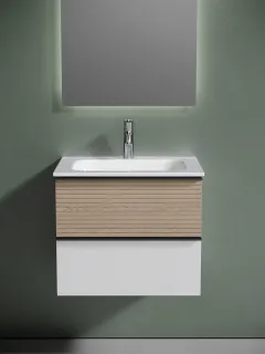 Подвесная тумба под раковину Sancos Delta DL60W 60см дуб светлый/белый